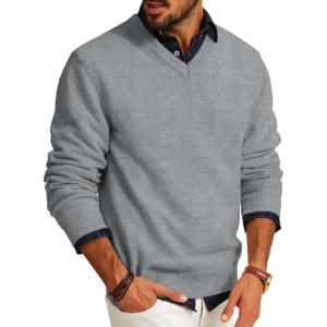 imagePJ PAUL JONES Mens V Neck Pullover Lightweight Wool Blend Long Sleeve Knit SweaterGray