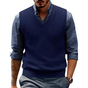 imagePJ PAUL JONES Mens V Neck Sweater Vest Cable Knitted Pullover Sweaters VestBlue