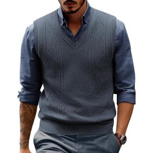 imagePJ PAUL JONES Mens V Neck Sweater Vest Cable Knitted Pullover Sweaters VestDark Blue