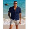 imagePJ PAUL JONES Mens Casual Button Down Shirts  Short Sleeve Summer Textured Beach WrinkleFree ShirtsDeep Blue
