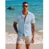 imagePJ PAUL JONES Mens Casual Button Down Shirts  Short Sleeve Summer Textured Beach WrinkleFree ShirtsLight Blue