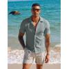 imagePJ PAUL JONES Mens Casual Button Down Shirts  Short Sleeve Summer Textured Beach WrinkleFree ShirtsLight Grey
