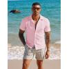 imagePJ PAUL JONES Mens Casual Button Down Shirts  Short Sleeve Summer Textured Beach WrinkleFree ShirtsLight Pink