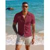 imagePJ PAUL JONES Mens Casual Button Down Shirts  Short Sleeve Summer Textured Beach WrinkleFree ShirtsWine Red