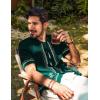 imagePJ PAUL JONES Mens Polo Shirts 70s Vintage Shirts Contrast Knitted Polo ShirtsDark Greenfloral