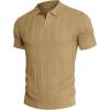 imagePJ PAUL JONES Mens Polo Shirts Regular Fit Textured VNeck Knit Golf PolosCamel