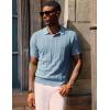 imagePJ PAUL JONES Mens Polo Shirts Regular Fit Textured VNeck Knit Golf PolosGrey Blue