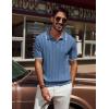 imagePJ PAUL JONES Mens Polo Shirts Regular Fit Textured VNeck Knit Golf PolosIndigo Contrast