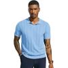 imagePJ PAUL JONES Mens Polo Shirts Regular Fit Textured VNeck Knit Golf PolosLight Blue