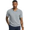 imagePJ PAUL JONES Mens Polo Shirts Regular Fit Textured VNeck Knit Golf PolosLight Grey