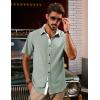 imagePJ PAUL JONES Mens Short Sleeve Button Down Shirts Casual Stylish WrinkleFree Untuckit Dress ShirtGreen