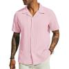 imagePJ PAUL JONES Mens Casual Button Down Shirts  Short Sleeve Summer Textured Beach WrinkleFree ShirtsLight Pink