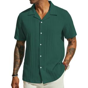 imagePJ PAUL JONES Mens Casual Button Down Shirts  Short Sleeve Summer Textured Beach WrinkleFree ShirtsDeep Green