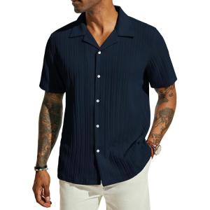 imagePJ PAUL JONES Mens Casual Button Down Shirts  Short Sleeve Summer Textured Beach WrinkleFree ShirtsNavy