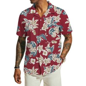 imagePJ PAUL JONES Mens Casual Button Down Shirts  Short Sleeve Summer Textured Beach WrinkleFree ShirtsRedfloral