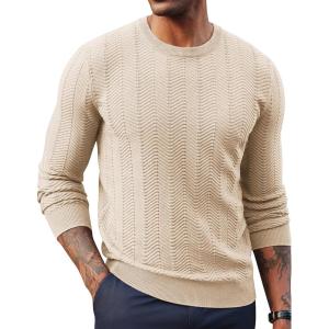 imagePJ PAUL JONES Mens Crewneck Sweater Lightweight Casual Knit Texture Pullover for Fall WinterApricot