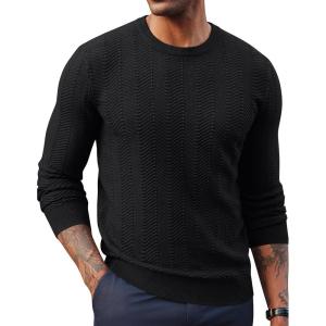 imagePJ PAUL JONES Mens Crewneck Sweater Lightweight Casual Knit Texture Pullover for Fall WinterBlack