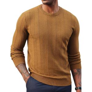 imagePJ PAUL JONES Mens Crewneck Sweater Lightweight Casual Knit Texture Pullover for Fall WinterCoffee