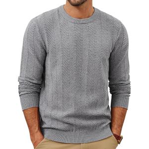 imagePJ PAUL JONES Mens Crewneck Sweater Lightweight Casual Knit Texture Pullover for Fall WinterGray