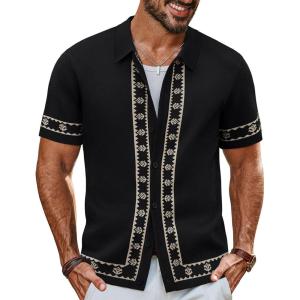 imagePJ PAUL JONES Mens Polo Shirts 70s Vintage Shirts Contrast Knitted Polo ShirtsBlacka