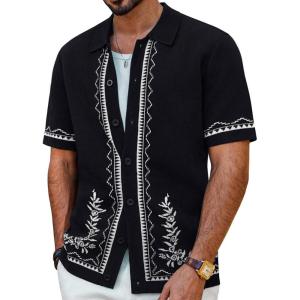 imagePJ PAUL JONES Mens Polo Shirts 70s Vintage Shirts Contrast Knitted Polo ShirtsBlackfloral