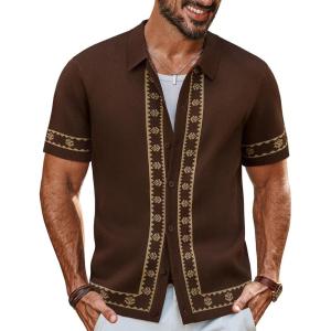 imagePJ PAUL JONES Mens Polo Shirts 70s Vintage Shirts Contrast Knitted Polo ShirtsCoffeea