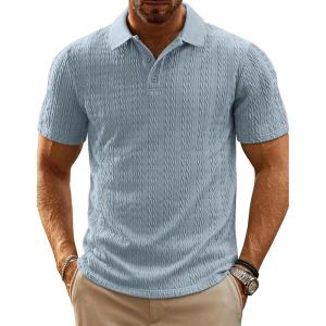 imagePJ PAUL JONES Mens Polo Shirts Short Sleeve Casual Collared Shirts Textured Stretchy Golf ShirtsBlue Gray