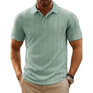 imagePJ PAUL JONES Mens Polo Shirts Short Sleeve Casual Collared Shirts Textured Stretchy Golf ShirtsLight Green