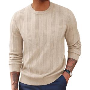 imagePJ PAUL JONES Mens Pullover Sweater Crewneck Textured Long Sleeve Knitted SweatersApricot