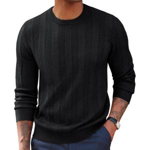 imagePJ PAUL JONES Mens Pullover Sweater Crewneck Textured Long Sleeve Knitted SweatersBlack