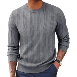 imagePJ PAUL JONES Mens Pullover Sweater Crewneck Textured Long Sleeve Knitted SweatersGrey