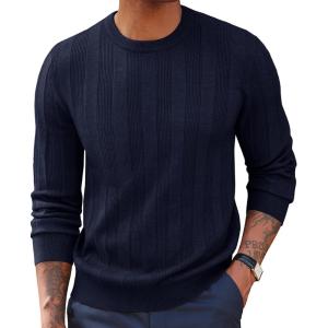 imagePJ PAUL JONES Mens Pullover Sweater Crewneck Textured Long Sleeve Knitted SweatersNavy Blue
