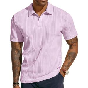 imagePJ PAUL JONES Mens Textured Knit Polo Shirts Regular Fit Stretchy Golf ShirtsLight Pink