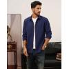 imagePJ PAUL JONES Mens Casual Button Down Shirts Long Sleeve Textured Wrinkle Free Untucked Shirt with PocketNavy Blue
