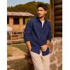 imagePJ PAUL JONES Mens Casual Button Down Shirts Long Sleeve Textured Wrinkle Free Untucked Shirt with PocketNavy Blue