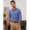 imagePJ PAUL JONES Mens Slim Fit Long Sleeve Plaid Shirt Cotton Business Casual Dress Shirts with Pocket Gingham ShirtsBlue Gingham