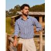 imagePJ PAUL JONES Mens Slim Fit Long Sleeve Plaid Shirt Cotton Business Casual Dress Shirts with Pocket Gingham ShirtsClassic Blue Gingham