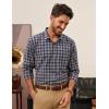 imagePJ PAUL JONES Mens Slim Fit Long Sleeve Plaid Shirt Cotton Business Casual Dress Shirts with Pocket Gingham ShirtsNavy Tan Gingham