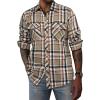 imagePJ PAUL JONES Mens Flannel Plaid Shirt Casual Long Sleeve Button Down Shirts with PocketsBeige