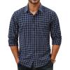 imagePJ PAUL JONES Mens Slim Fit Long Sleeve Plaid Shirt Cotton Business Casual Dress Shirts with Pocket Gingham ShirtsNavy Gingham