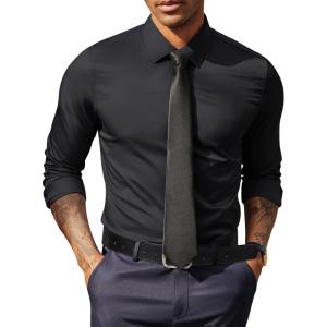 imagePJ PAUL JONES Mens Dress Shirt Long Sleeve Business Casual WrinkleFree Stretch Slim Fit Shirt for Wedding Office TravelBlack