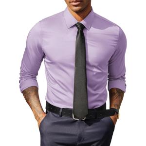 imagePJ PAUL JONES Mens Dress Shirt Long Sleeve Business Casual WrinkleFree Stretch Slim Fit Shirt for Wedding Office TravelLavender
