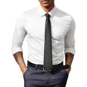 imagePJ PAUL JONES Mens Dress Shirt Long Sleeve Business Casual WrinkleFree Stretch Slim Fit Shirt for Wedding Office TravelWhite