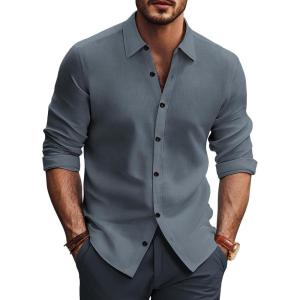 imagePJ PAUL JONES Mens Long Sleeve Button Down Shirts Wrinkle Free Stretch Untucked Dress Shirts Business Casual ShirtBlue Grey