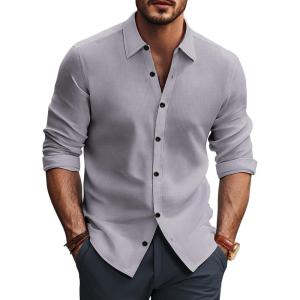 imagePJ PAUL JONES Mens Long Sleeve Button Down Shirts Wrinkle Free Stretch Untucked Dress Shirts Business Casual ShirtPurple Grey