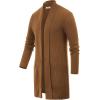 imageMens Shawl Collar Open Front Long Cardigan Ribbed Knit Sweater with PocketsBrown