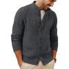 imagePJ PAUL JONES Mens Cardigan Sweater Button Down Stand Collar Cardigans Long Sleeve Knitted SweatersDark Gray