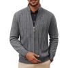 imagePJ PAUL JONES Mens Cardigan Sweater Full Zip Up Cardigans Ribbed Knit Stand Collar SweatersDark Gray