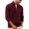 imagePJ PAUL JONES Mens Cardigan Sweater Full Zip Up Cardigans Ribbed Knit Stand Collar SweatersWine Red