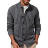 imagePJ PAUL JONES Mens Sweater Casual Cardigan Sweater Button Down Cable Knitted Textured SweaterDark Grey